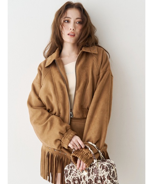 EVRIS(エヴリス)の「フェイクスウェードボリュームショートブルゾン【セットアップ着用可能】(ブルゾン・レディース・ブラック/ブラウン・FREE)」の1枚目の写真