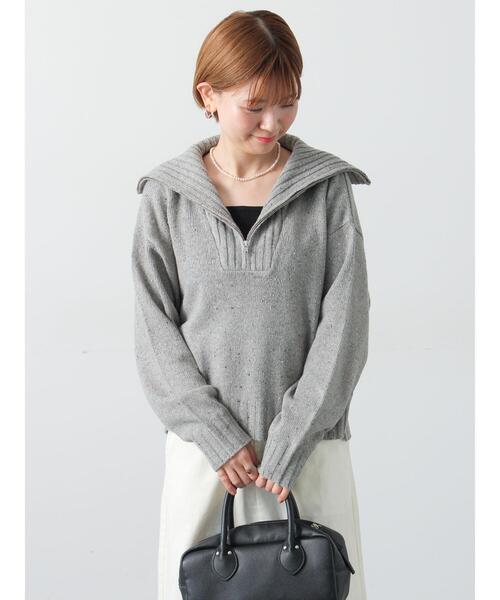 Lugnoncure（ルノンキュール）の「カラーネップハーフジップニット（ニット/セーター・レディース・ベージュ/チャコールグレー/グレー・F）」の6枚目の写真