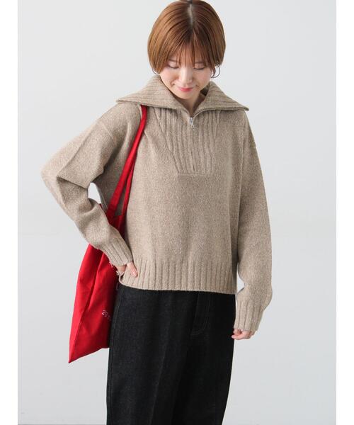 Lugnoncure（ルノンキュール）の「カラーネップハーフジップニット（ニット/セーター・レディース・ベージュ/チャコールグレー/グレー・F）」の12枚目の写真