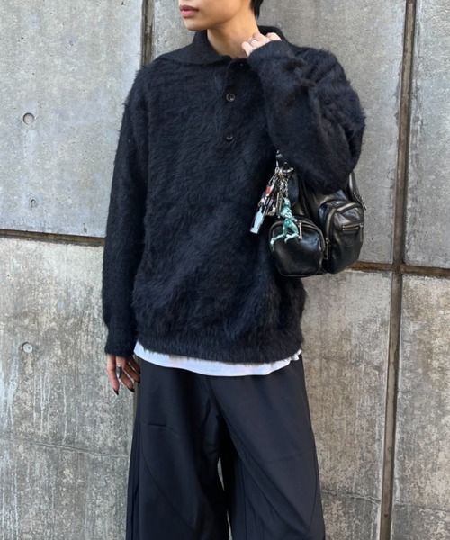 lilful（リルフル）の「ハーフボタンハイネックシャギーニット（ニット/セーター・メンズ・ブラック/アイボリー・M）」の13枚目の写真