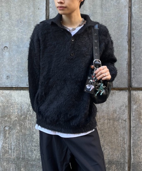 lilful（リルフル）の「ハーフボタンハイネックシャギーニット（ニット/セーター・メンズ・ブラック/アイボリー・M）」の15枚目の写真