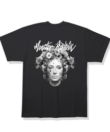 サイバーフラワーアッシュグレーTシャツブラック