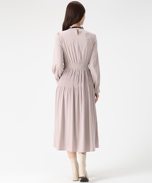 セール】2025秋冬新作 配色リボンプリーツシフォンワンピース