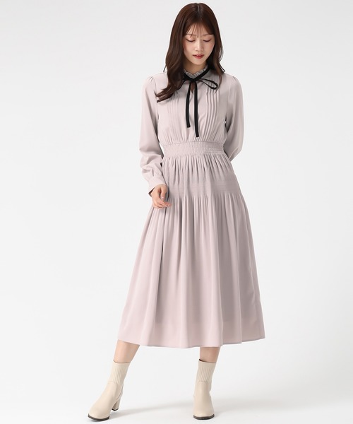MISCH MASCH(ミッシュマッシュ)の「配色リボンプリーツシフォンワンピース(ワンピース・レディース・ネイビー/ピンク/ブルー・S/M)」の4枚目の写真