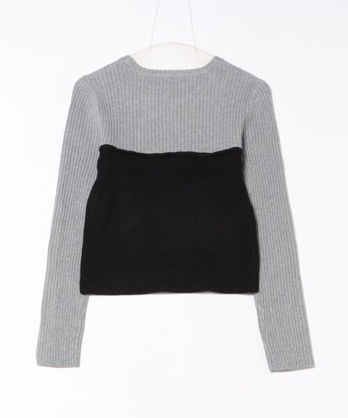 MILLION CARATS（ミリオンカラッツ）の「【伸びやかリブ＆レイヤード見えで即こなれ】縦リブの細見えと配色ビスチェ風デザインが今っぽい大人カジュアル！オンオフどちらも着回せて、体型カバーと女っぽさを両立する優秀ニット（ニット/セーター・レディース・グレー/ブラウン/オフホワイト・FREE）」の11枚目の写真