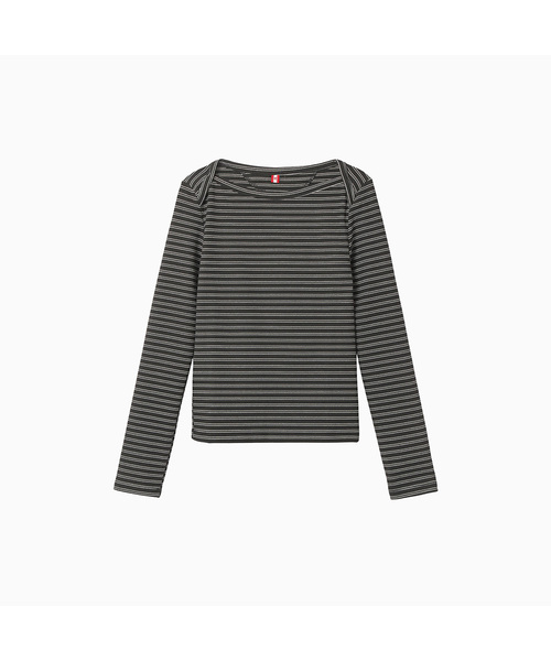 MENASOO(ミナス)の「Brushed Striped Boatneck Long T Shirt_Black(Tシャツ/カットソー・レディース・ブラック・F)」の1枚目の写真
