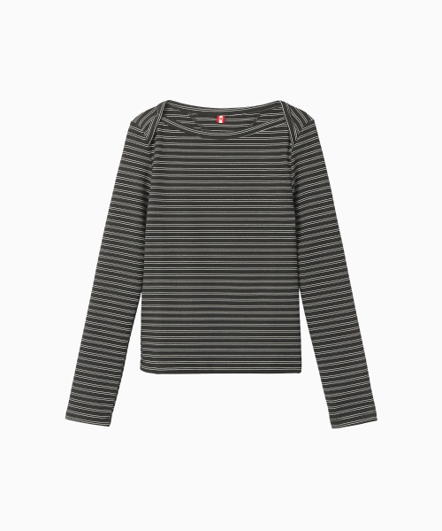 MENASOO(ミナス)の「Brushed Striped Boatneck Long T Shirt_Black(Tシャツ/カットソー・レディース・ブラック・F)」の9枚目の写真