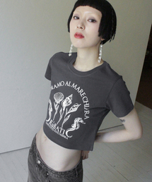 シェルフラワークロップTシャツ_チャコール