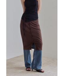 BUTTON UP LAYERED MIDI SKIRT (BROWN)
