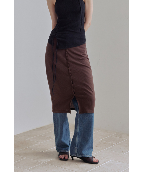AFTERHOURS(アフターアワーズ)の「BUTTON UP LAYERED MIDI SKIRT (BROWN)(スカート・レディース・その他・FREE)」の1枚目の写真