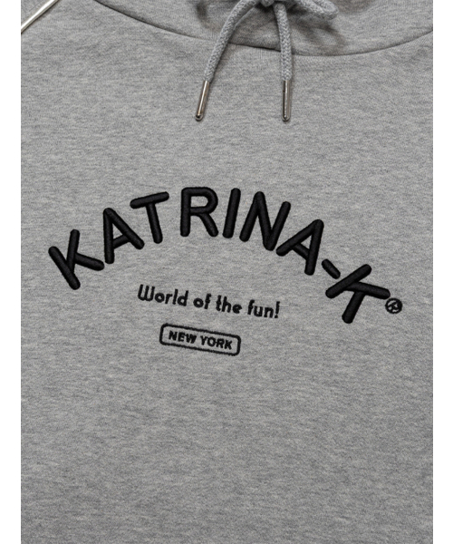KATRINA K(カトリーナケイ)の「オーバーサイズ立体ロゴ切替フードパーカー-メランジグレー(パーカー・レディース・グレー・FREE)」の2枚目の写真