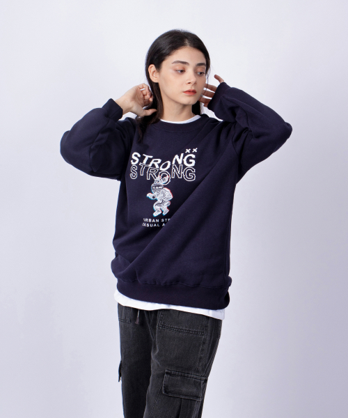 TI.GLAKE(ティーグレイク)の「ストロングストロング オーバーサイズ 起毛 スウェット Tシャツ ネイビー(スウェット・レディース・その他・MEDIUM/LARGE/X-LARGE/XX-LARGE)」の1枚目の写真