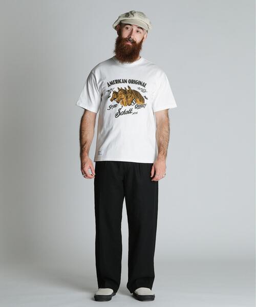 Schott（ショット）の「Schott/ショット/HORSE FLOCKY T-SHIRT/ホース フロッキー Tシャツ（Tシャツ/カットソー・メンズ・ベージュ/チャコールグレー/ホワイト・XL/L/M/2XL）」の5枚目の写真