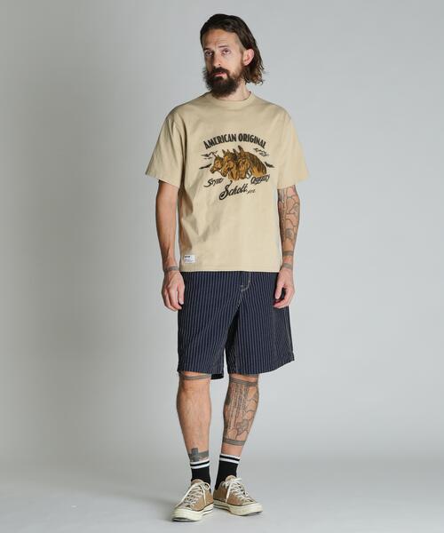 Schott（ショット）の「Schott/ショット/HORSE FLOCKY T-SHIRT/ホース フロッキー Tシャツ（Tシャツ/カットソー・メンズ・ベージュ/チャコールグレー/ホワイト・XL/L/M/2XL）」の8枚目の写真