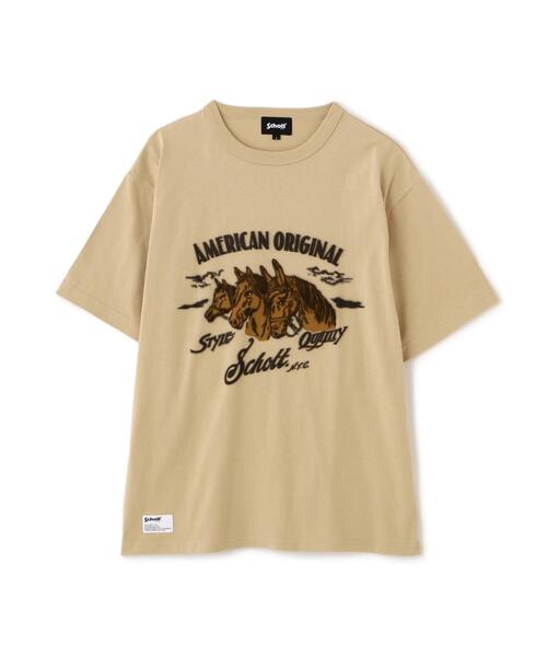 Schott（ショット）の「Schott/ショット/HORSE FLOCKY T-SHIRT/ホース フロッキー Tシャツ（Tシャツ/カットソー・メンズ・ベージュ/チャコールグレー/ホワイト・XL/L/M/2XL）」の9枚目の写真