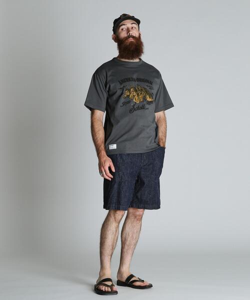 Schott（ショット）の「Schott/ショット/HORSE FLOCKY T-SHIRT/ホース フロッキー Tシャツ（Tシャツ/カットソー・メンズ・ベージュ/チャコールグレー/ホワイト・XL/L/M/2XL）」の11枚目の写真