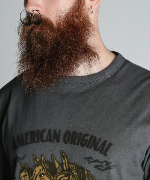 Schott（ショット）の「Schott/ショット/HORSE FLOCKY T-SHIRT/ホース フロッキー Tシャツ（Tシャツ/カットソー・メンズ・ベージュ/チャコールグレー/ホワイト・XL/L/M/2XL）」の14枚目の写真