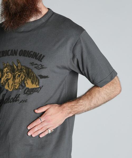 Schott（ショット）の「Schott/ショット/HORSE FLOCKY T-SHIRT/ホース フロッキー Tシャツ（Tシャツ/カットソー・メンズ・ベージュ/チャコールグレー/ホワイト・XL/L/M/2XL）」の15枚目の写真