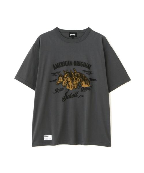 Schott（ショット）の「Schott/ショット/HORSE FLOCKY T-SHIRT/ホース フロッキー Tシャツ（Tシャツ/カットソー・メンズ・ベージュ/チャコールグレー/ホワイト・XL/L/M/2XL）」の17枚目の写真