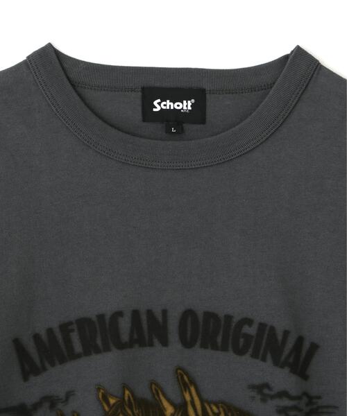 Schott（ショット）の「Schott/ショット/HORSE FLOCKY T-SHIRT/ホース フロッキー Tシャツ（Tシャツ/カットソー・メンズ・ベージュ/チャコールグレー/ホワイト・XL/L/M/2XL）」の19枚目の写真