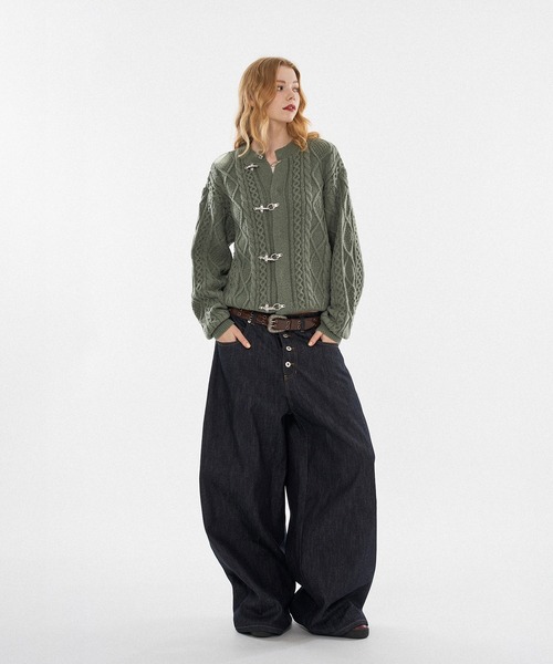WISH FOR EVER(ウィッシュフォーエバー)の「【 3color / 3size 】FIREMAN CABLE KNIT CARDIGAN / ファイヤーマンケーブルニットカーディガン(カーディガン/ボレロ・メンズ・ブラック/ピンク/カーキ・MEDIUM/LARGE/SMALL)」の6枚目の写真