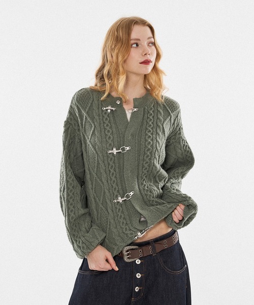 セール】【 3color / 3size 】FIREMAN CABLE KNIT CARDIGAN