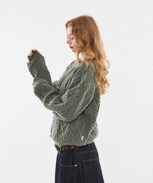 WISH FOR EVER(ウィッシュフォーエバー)の「【 3color / 3size 】FIREMAN CABLE KNIT CARDIGAN / ファイヤーマンケーブルニットカーディガン(カーディガン/ボレロ・メンズ・ブラック/ピンク/カーキ・MEDIUM/LARGE/SMALL)」の8枚目の写真