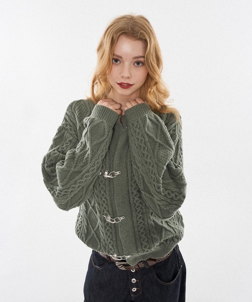 WISH FOR EVER(ウィッシュフォーエバー)の「【 3color / 3size 】FIREMAN CABLE KNIT CARDIGAN / ファイヤーマンケーブルニットカーディガン(カーディガン/ボレロ・メンズ・ブラック/ピンク/カーキ・MEDIUM/LARGE/SMALL)」の9枚目の写真