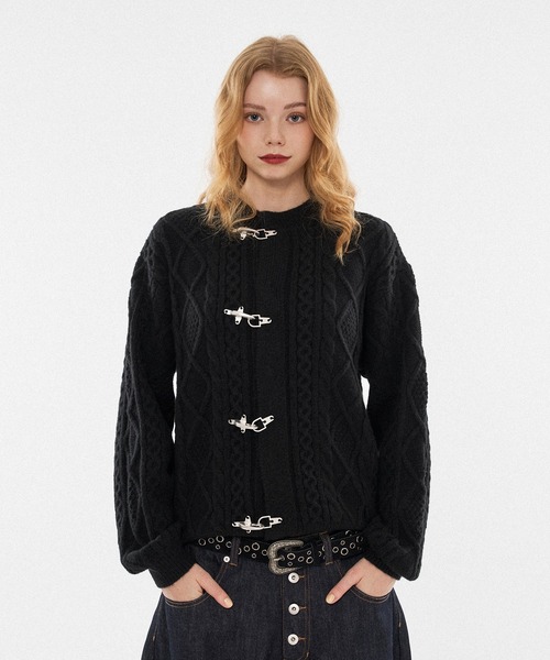  グレンマーティンス ケーブルニットカーディガン Mサイズ レディース ケーブルニットカーディガン（ムーミン） | シャンブル