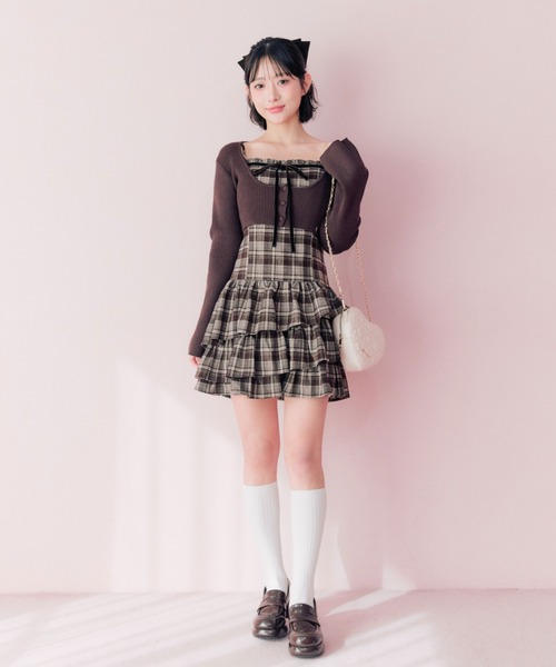 OLIVE des OLIVE（オリーブデオリーブ）の「フリルティアードワンピースとカーデのセット（ワンピース・レディース・チャコール/ブラック系/ボルドー/ブラウン・FREE）」の11枚目の写真