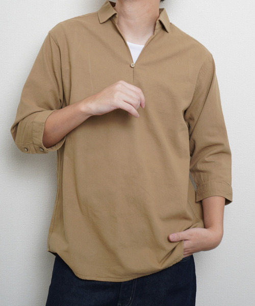 ZIP FIVE(ジップファイブ)の「パナマ生地 プルオーバー7分袖スキッパーシャツ(シャツ/ブラウス・メンズ・ホワイト系/ブラック/ネイビー系/ブルー/ミント/ベージュ/ホワイト/ピンク/ネイビー系1・MEDIUM/LARGE/X-LARGE)」の4枚目の写真