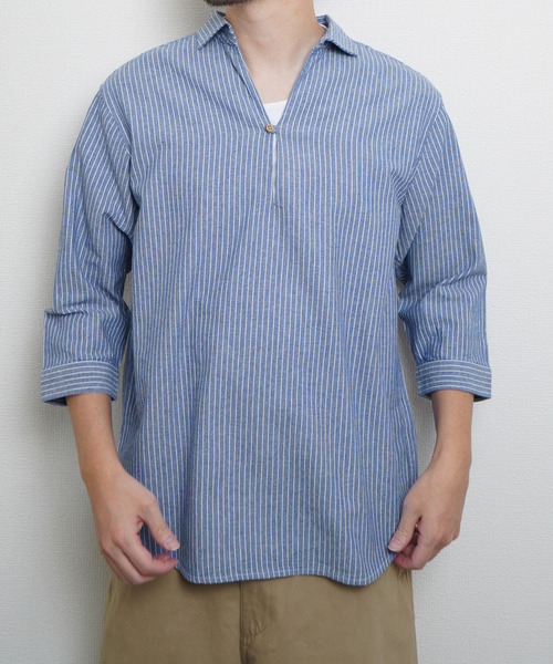ZIP FIVE(ジップファイブ)の「パナマ生地 プルオーバー7分袖スキッパーシャツ(シャツ/ブラウス・メンズ・ホワイト系/ブラック/ネイビー系/ブルー/ミント/ベージュ/ホワイト/ピンク/ネイビー系1・MEDIUM/LARGE/X-LARGE)」の15枚目の写真