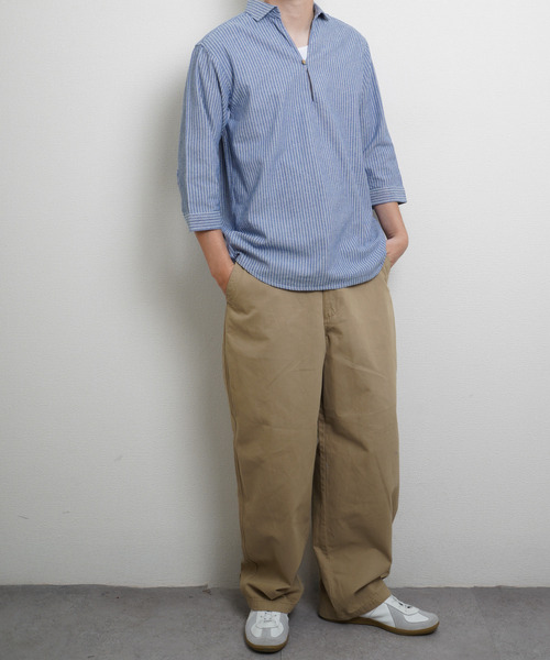 ZIP FIVE(ジップファイブ)の「パナマ生地 プルオーバー7分袖スキッパーシャツ(シャツ/ブラウス・メンズ・ホワイト系/ブラック/ネイビー系/ブルー/ミント/ベージュ/ホワイト/ピンク/ネイビー系1・MEDIUM/LARGE/X-LARGE)」の18枚目の写真