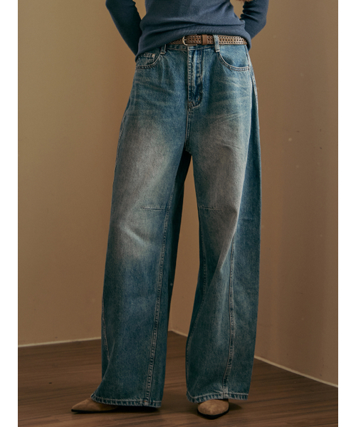 MAXZA(マージャコレクション)の「ナチュラルウォッシングアウトポケットワイドデニムパンツ(デニムパンツ・レディース・ブルー・FREE)」の1枚目の写真