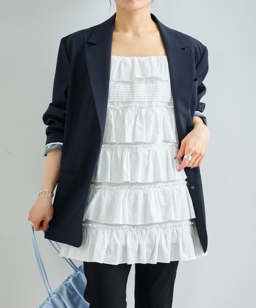 U by SPICK&SPAN（ユーバイスピックアンドスパン）の「ギャザーボリュームミニワンピース（ワンピース・レディース・ホワイト・FREE）」の5枚目の写真