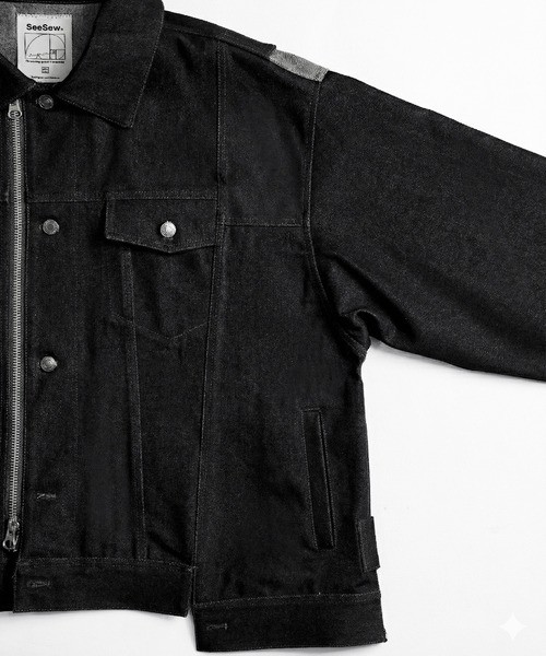 SeeSew(シーソー)の「【UNISEX】OVERSPEC DENIM JACKET/オーバースペックデニムGジャン(デニムジャケット・メンズ・ブラック/ネイビー/ブルー・M/L)」の6枚目の写真