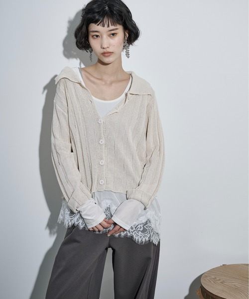 THE YOn（ザヨン）の「シアーストライプジャガードニットポロカーディガン（カーディガン/ボレロ・レディース・ピンク/グリーン/アイボリー/ブラック・FREE）」の16枚目の写真