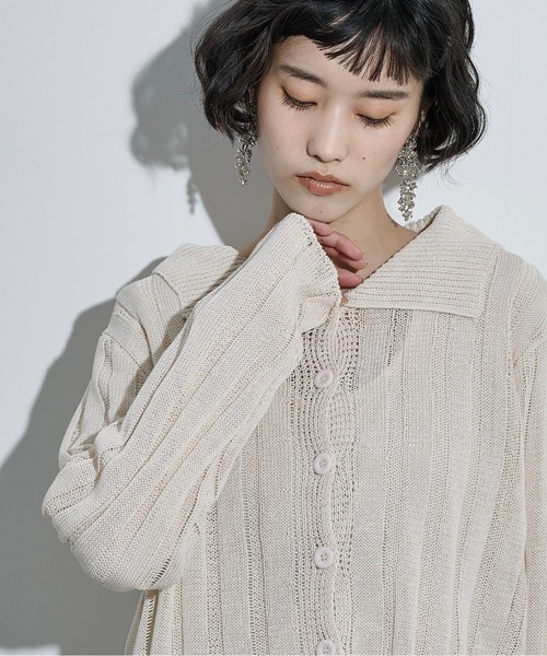 THE YOn（ザヨン）の「シアーストライプジャガードニットポロカーディガン（カーディガン/ボレロ・レディース・ピンク/グリーン/アイボリー/ブラック・FREE）」の17枚目の写真