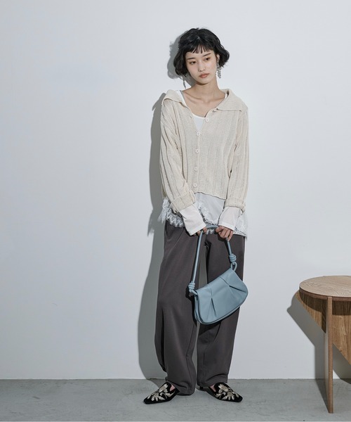 THE YOn（ザヨン）の「シアーストライプジャガードニットポロカーディガン（カーディガン/ボレロ・レディース・ピンク/グリーン/アイボリー/ブラック・FREE）」の18枚目の写真