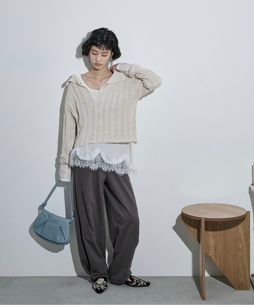 THE YOn（ザヨン）の「シアーストライプジャガードニットポロカーディガン（カーディガン/ボレロ・レディース・ピンク/グリーン/アイボリー/ブラック・FREE）」の19枚目の写真