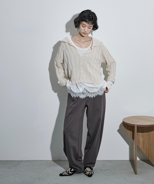 THE YOn（ザヨン）の「シアーストライプジャガードニットポロカーディガン（カーディガン/ボレロ・レディース・ピンク/グリーン/アイボリー/ブラック・FREE）」の20枚目の写真