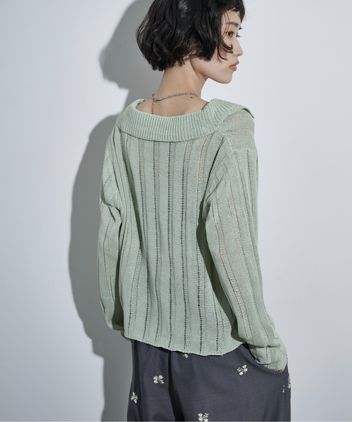 THE YOn（ザヨン）の「シアーストライプジャガードニットポロカーディガン（カーディガン/ボレロ・レディース・ピンク/グリーン/アイボリー/ブラック・FREE）」の9枚目の写真