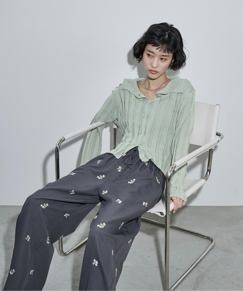 THE YOn（ザヨン）の「シアーストライプジャガードニットポロカーディガン（カーディガン/ボレロ・レディース・ピンク/グリーン/アイボリー/ブラック・FREE）」の15枚目の写真