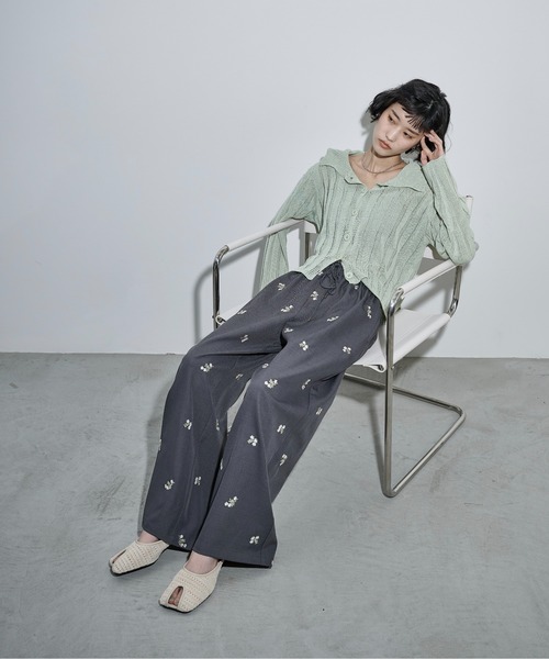 THE YOn（ザヨン）の「シアーストライプジャガードニットポロカーディガン（カーディガン/ボレロ・レディース・ピンク/グリーン/アイボリー/ブラック・FREE）」の14枚目の写真