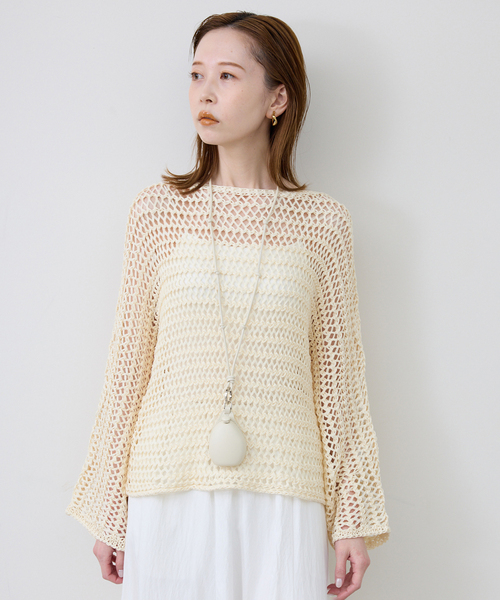 SLOBE IENA(スローブイエナ)の「ギマヤーンメッシュボートネックニット(ニット/セーター・レディース・ベージュ/ラベンダー/アイボリー・FREE)」の5枚目の写真