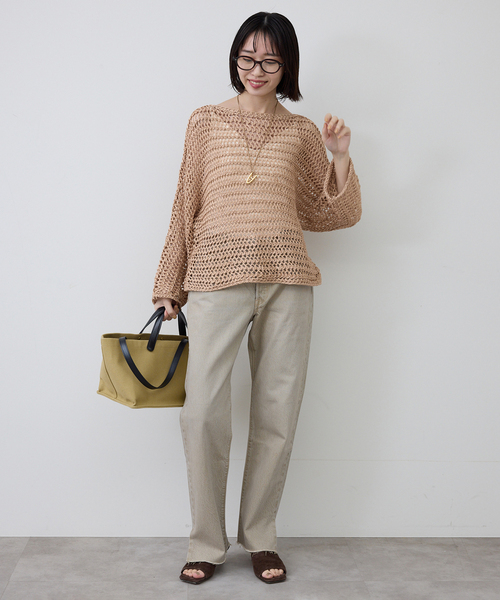 SLOBE IENA(スローブイエナ)の「ギマヤーンメッシュボートネックニット(ニット/セーター・レディース・ベージュ/ラベンダー/アイボリー・FREE)」の9枚目の写真