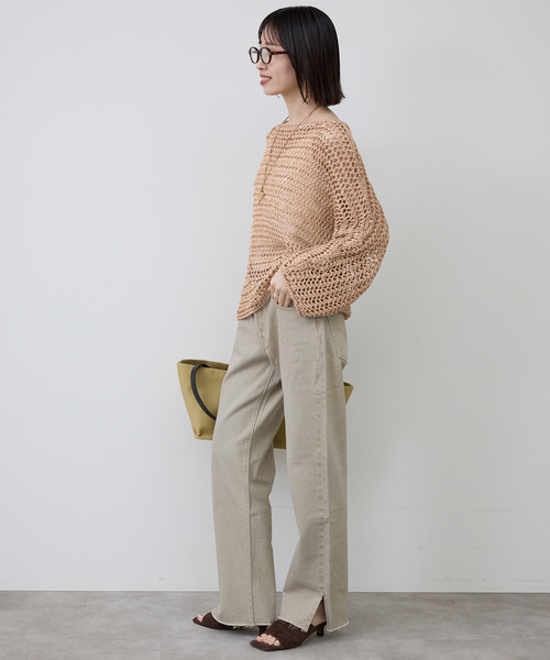 SLOBE IENA(スローブイエナ)の「ギマヤーンメッシュボートネックニット(ニット/セーター・レディース・ベージュ/ラベンダー/アイボリー・FREE)」の10枚目の写真