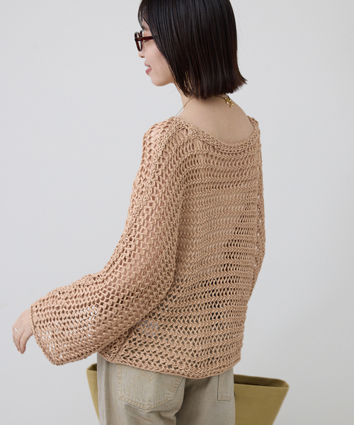 SLOBE IENA(スローブイエナ)の「ギマヤーンメッシュボートネックニット(ニット/セーター・レディース・ベージュ/ラベンダー/アイボリー・FREE)」の14枚目の写真