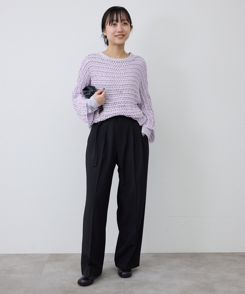 SLOBE IENA(スローブイエナ)の「ギマヤーンメッシュボートネックニット(ニット/セーター・レディース・ベージュ/ラベンダー/アイボリー・FREE)」の4枚目の写真