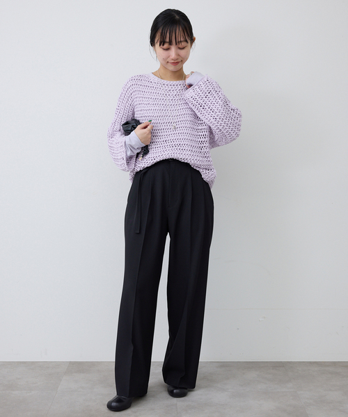 SLOBE IENA(スローブイエナ)の「ギマヤーンメッシュボートネックニット(ニット/セーター・レディース・ベージュ/ラベンダー/アイボリー・FREE)」の17枚目の写真